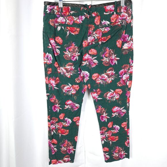 Anthropologie Cartonnier Womens 8 33x26 Green Floral Flower Charlie Ankle Pants - Picture 2 of 7